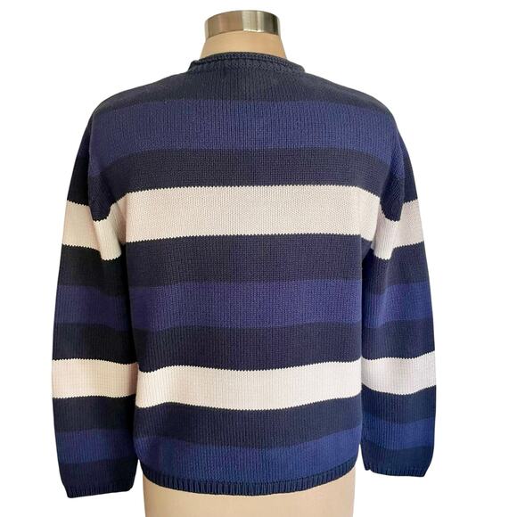 Evan-Picone Blue White Stripe Christmas Tree Sweater MEDIUM Holiday Christmas - Picture 4 of 7